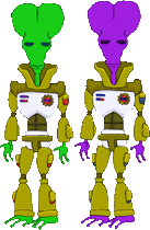 Image of aliens, who have large heads and wearing futuristic suits