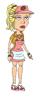 Image of farmers daughter: slim blonde wearing a pink hat and apron.