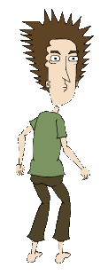 Image of leo standing with no shoes and a disgruntled look on his face